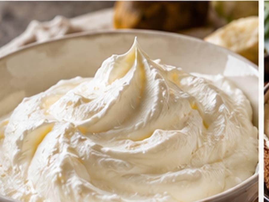 Silky white cultured cream with a lightly thickened spoonable texture.