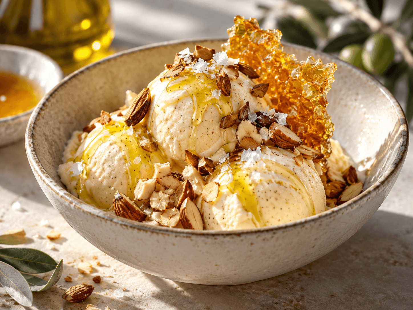 Vanilla, honey and olive oil gelato served with a restrained Mediterranean finish.